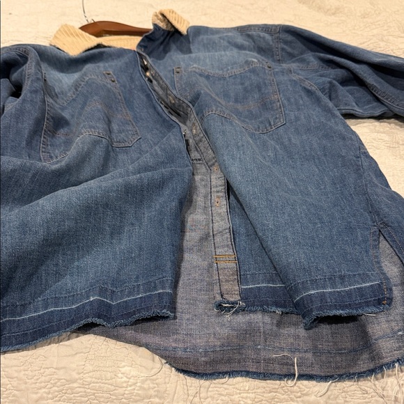 Free People Highland Hiker Top Denim We The Free Cord Collar Frayed Blue S NEW - Picture 5 of 7